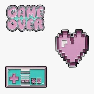 Retro Gaming Enamel Pin Set - Pink and Teal